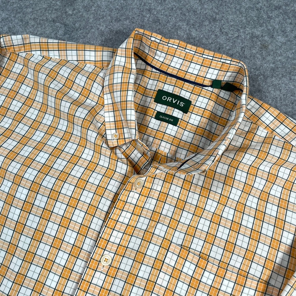 Orvis Mens Button Down Shirt XL Orange Plaid Classic Fit Cotton